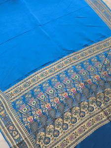 Pure Handloom Satin Silk Saree Blue Colour