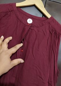 Burgundy Color Cut Sleeves Kurti For 32 Bust