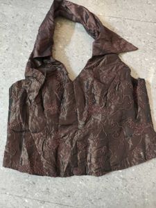Brown Embroidered Halter corset Top