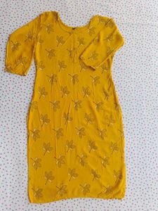 Yellow Leaf Print Kurti