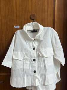 White Button-Down Crop Top