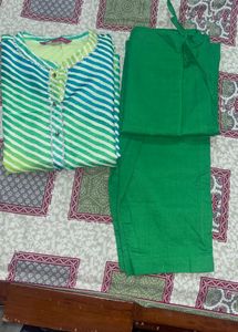 Lime &amp; Teal Striped Kurti Set