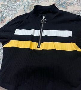 Striped Zip-Up Crop Top