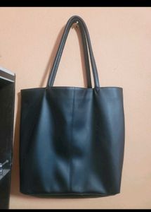 Aesthetic Leather Tote Bag Black