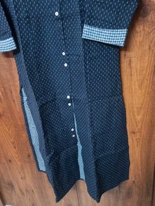 Women Navy Blue Dotted Print Kurti