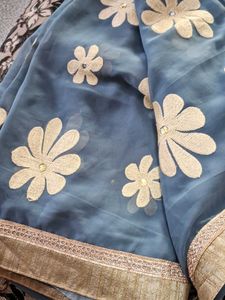 Grey Embroidery Saree With Blouse