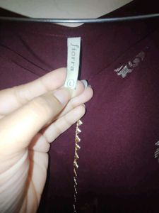 Maroon Printed Kurta with Bell Sleeves