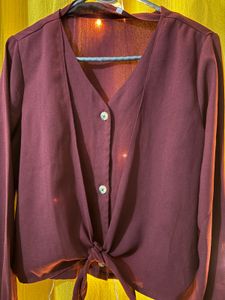 Burgundy Tie-Front Blouse