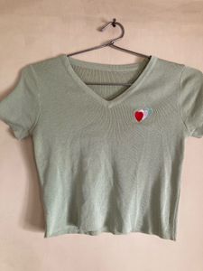 Heart Embroidery Green Top