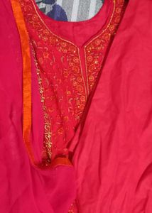Rose Colour Embroidered Kurta Set
