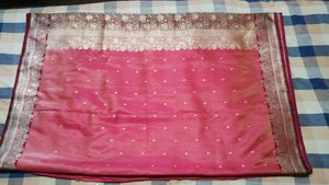 Smooth Silky Pink Shining Party Saree With Blouse