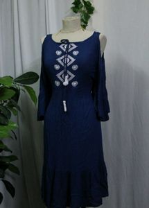 Global Desi Cold Shoulder Embroidered Dress