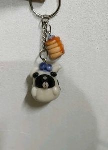 Cute zebra striped pug and pancake keychain