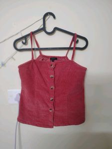 Coral Corduroy Button-Down Tank