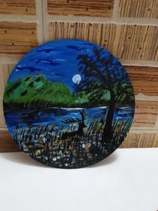 Handmade Landscape Painting with Reindeer on MDF