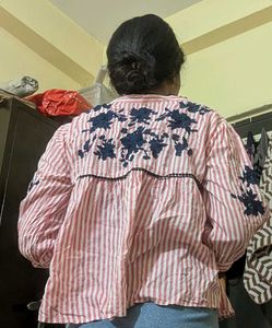 Striped Embroidered Top