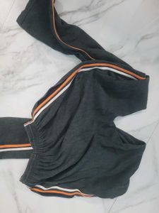 Gray Track Pants with Orange &amp; White Stripes