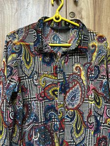 Paisley Plaid Print Shirt Dress