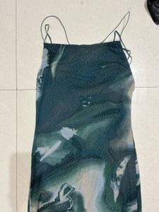 Green Marble Print Midi Slip Dress