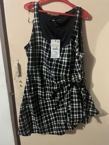 Zara Black White Plaid Mini Dress