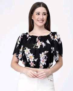 Unused Black Crep Top | Off Shoulder