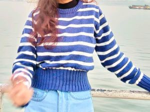 Blue Striped Knit Jumper