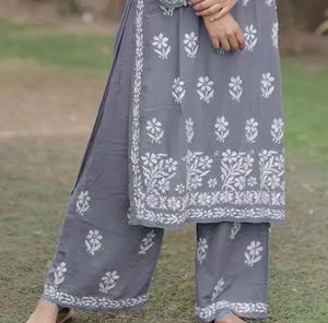 Trendy Grey Chikankari Kurti Set