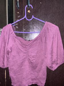 Purple Ruched Off-Shoulder Crop Top - Size S To M