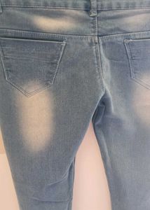 Light Blue White Patch Slim Fit Jeans