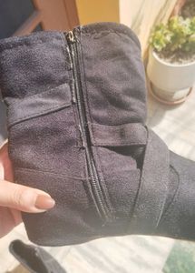 Black Velvet Wedge Booties