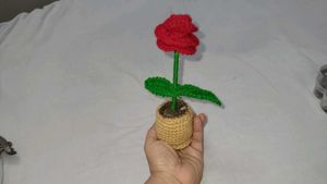 Crochet Handmade Rose Flower With Pot