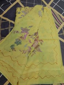 Yellow Floral Embroidered Saree