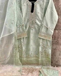 Fashionable Pista Green Kurta With Bottom Wear Dup