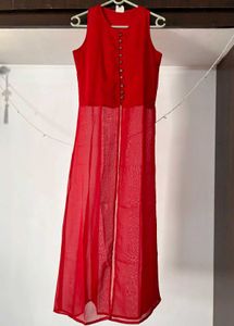 Button-up Front Slit Sheer Dress