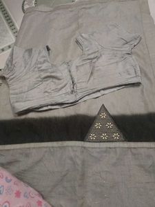 Grey Saree With Special Design &amp; Stiched Blouse