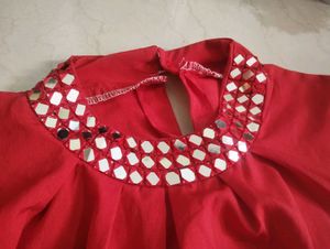 Red Blouson Top For Ladies And Girls
