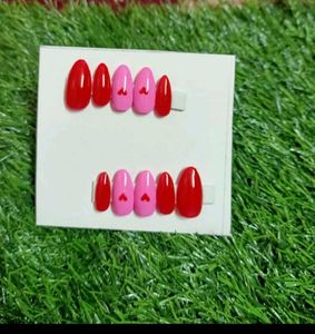 Red & Pink Heart Press-On Nails