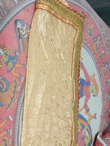 Heavy Golden Saree With Wide Border And Stitched Blouse Free