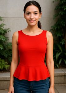 Chic Red Peplum Top (Sleeveless Women's Fashion)
