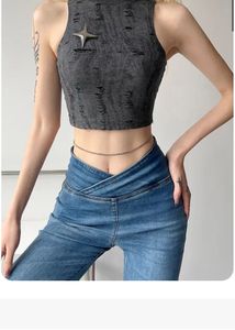Newme Self pattern y2k ripped crop top