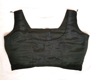 Black Satin Silk Cut Sleeves Blouse