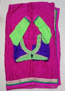 Pink Saree with contrast matching Blouse