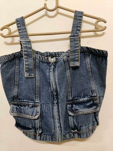 Denim Sleevless Crop Top