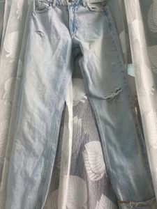 Light Wash Distressed Wide-Leg Jeans