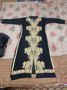black embroidery work plazo kurti and dupatta set