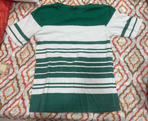 Tees- Green &amp; White Striped Tee