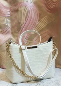 White Croc Embossed Chain Bag