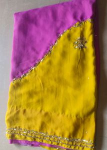 Stunning Yellow and Magenta Chiffon Saree