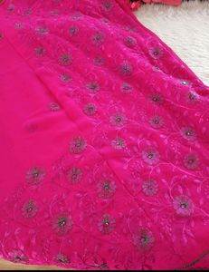 Magenta Floral Embroidered Saree With Blouse