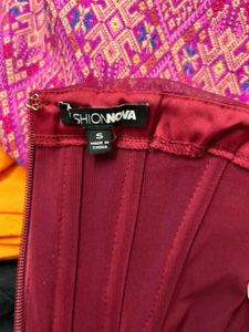 Maroon Top With Leather Pant Combo